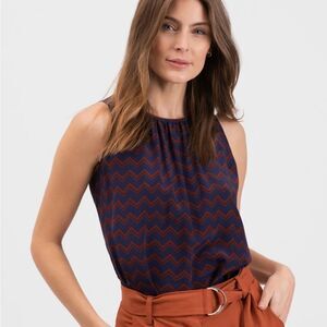 Tucker Shirred Neckline Top Holiday Chevron in Crepe de Chine Silk Blouse